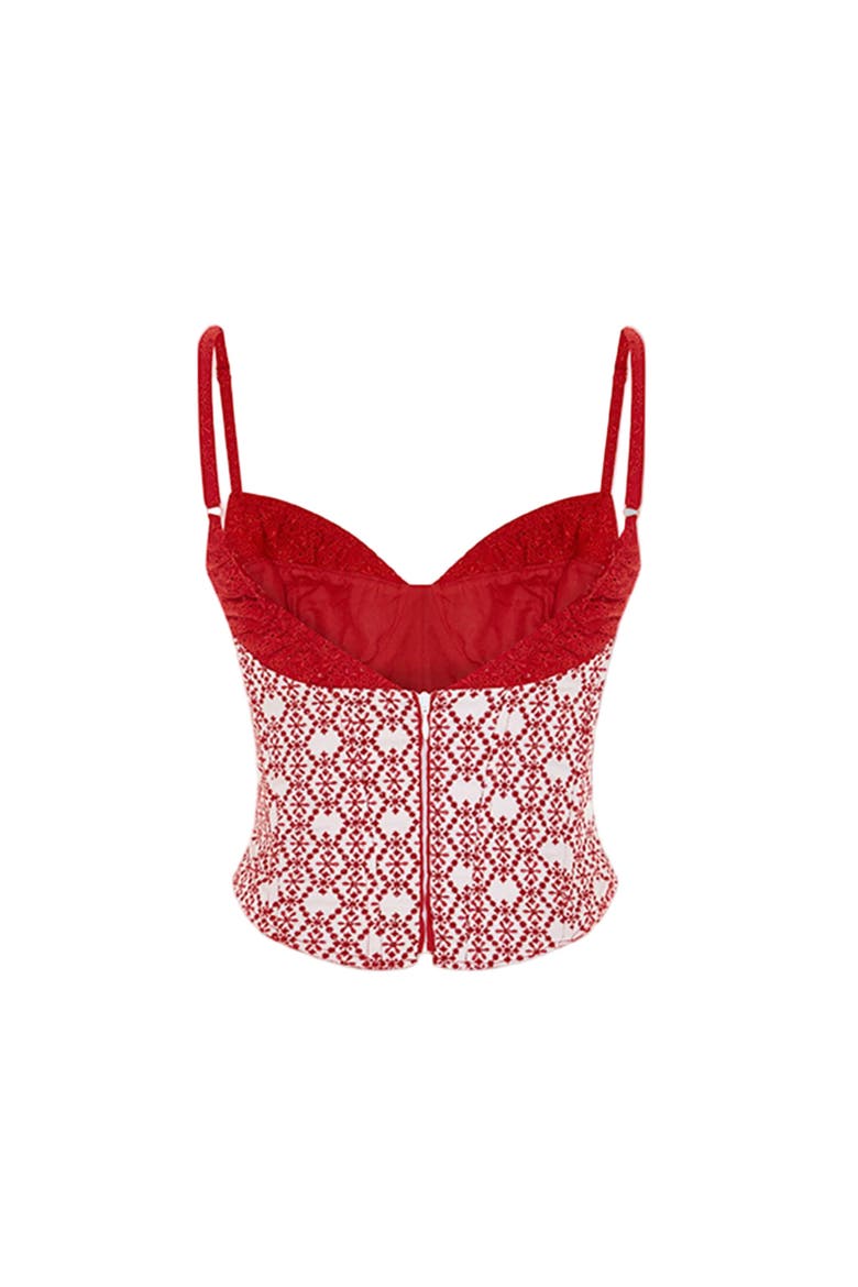 The Broderie Anglaise Edit Embroidered Bodice Corset Top, Alternate, color, Red