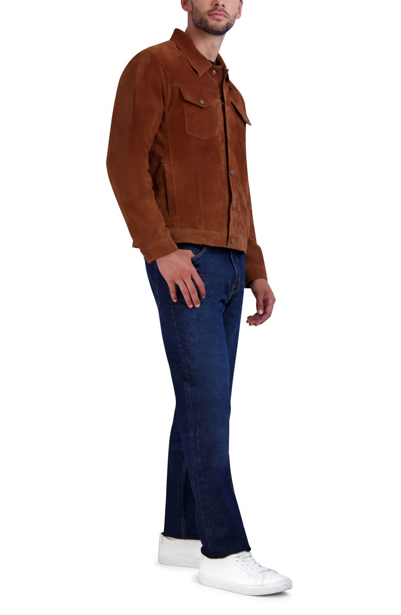Cole Haan Suede Trucker Jacket, Alternate, color, Cognac