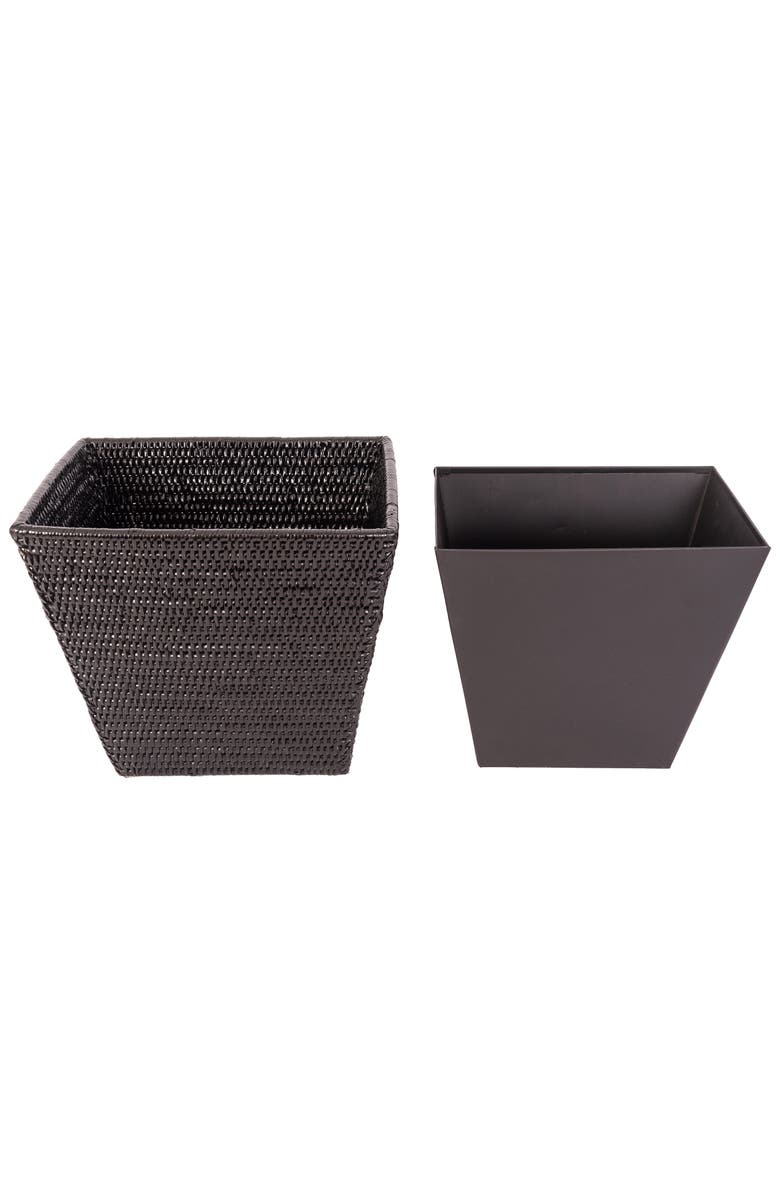 Artifacts Trading Company<sup>™</sup> Artifacts Rattan Rectangular Tapered Waste Basket with Metal Liner, Alternate, color, Tudor Black