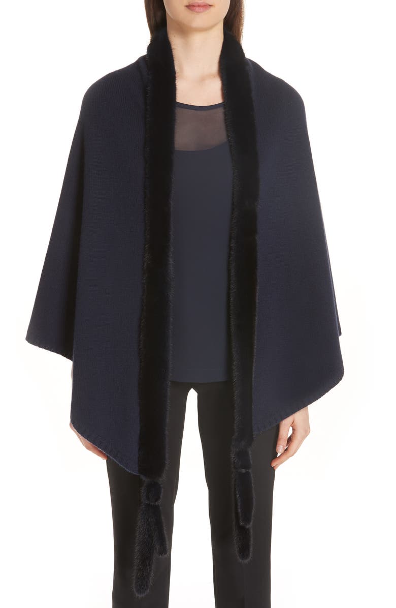 Max Mara Cashmere & Genuine Mink Fur Wrap, Main, color, 