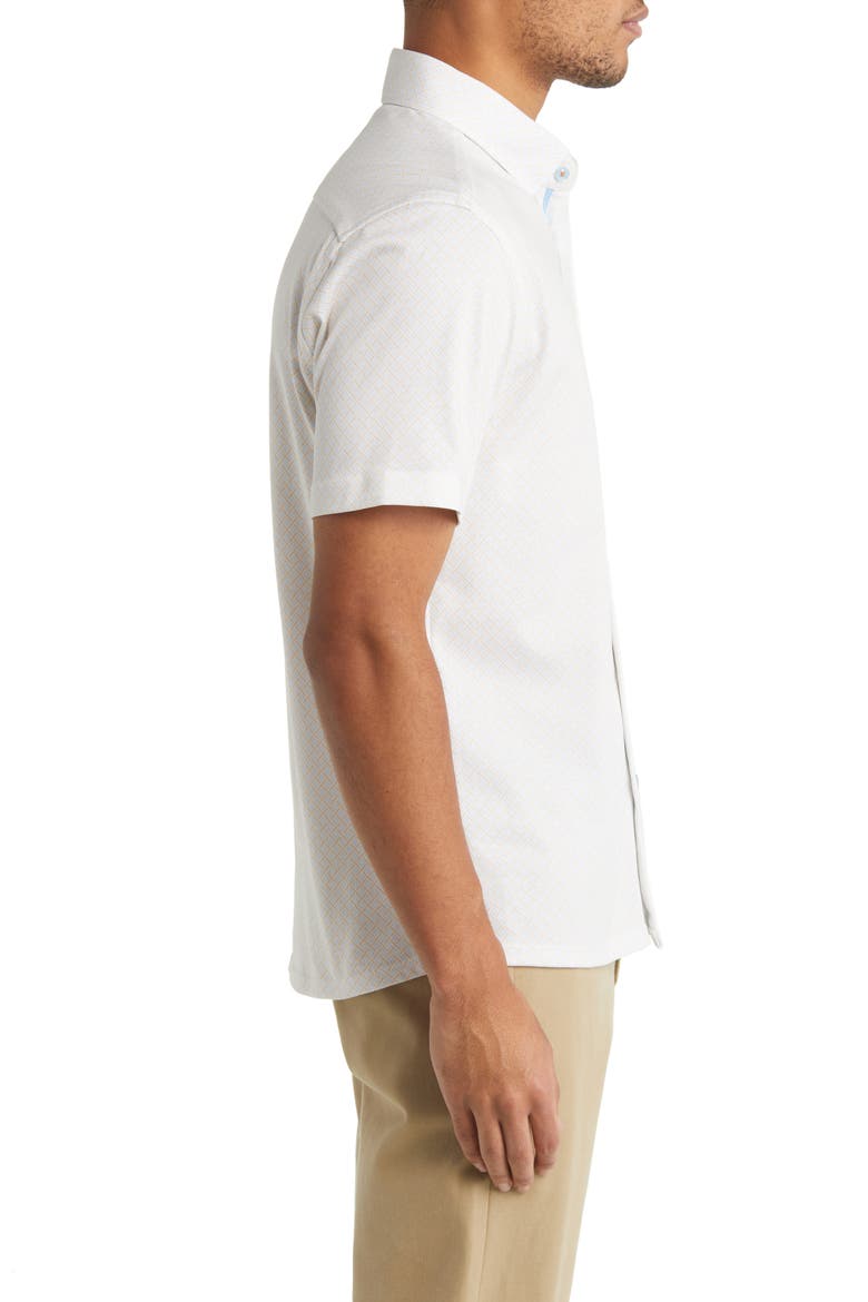 DRY TOUCH® Performance Geometric Print Short Sleeve Button-Up Shirt, Alternate, color, WHITE