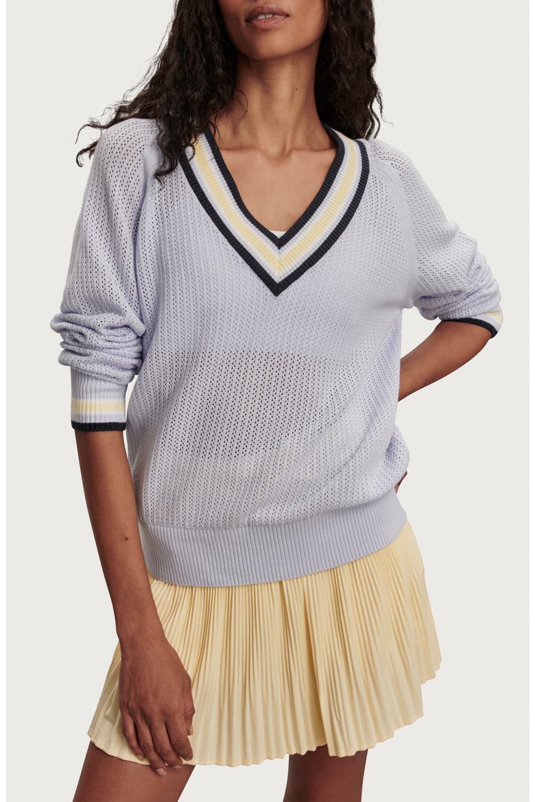 Maurice Open Stitch Cotton V-Neck Sweater, Main, color, XENON BLUE