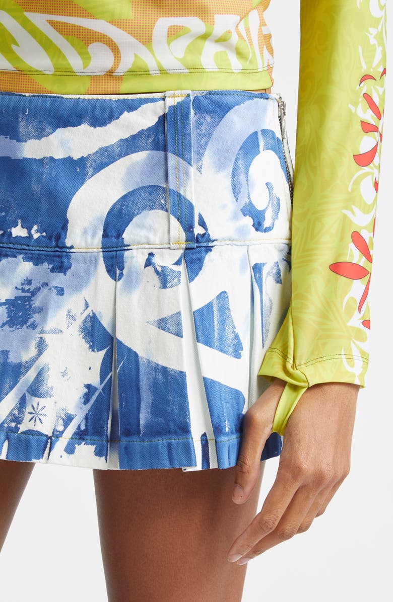 Paolina Russo Tie Dye Pleated Denim Miniskirt, Alternate, color, Acid Indigo