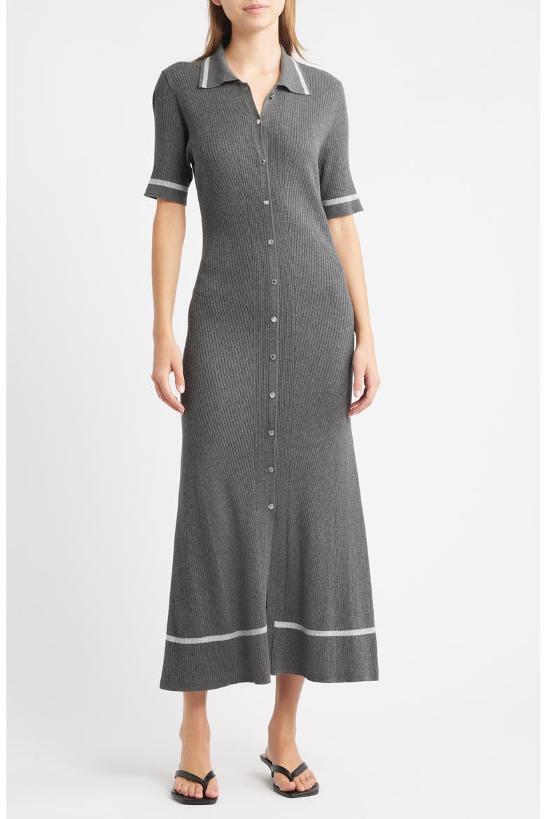 Kassy Tipped Polo Midi Dress, Main, color, CHARC