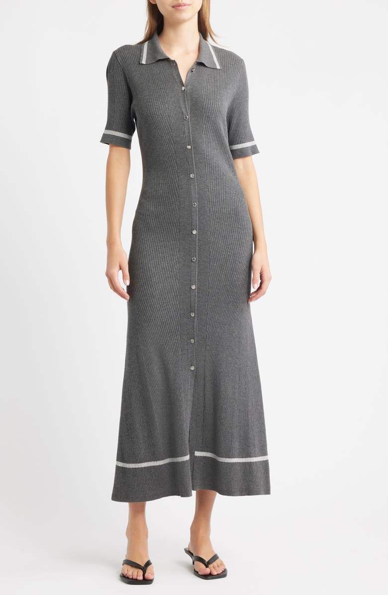 rag & bone Kassy Tipped Polo Midi Dress, Main, color, Charcoal