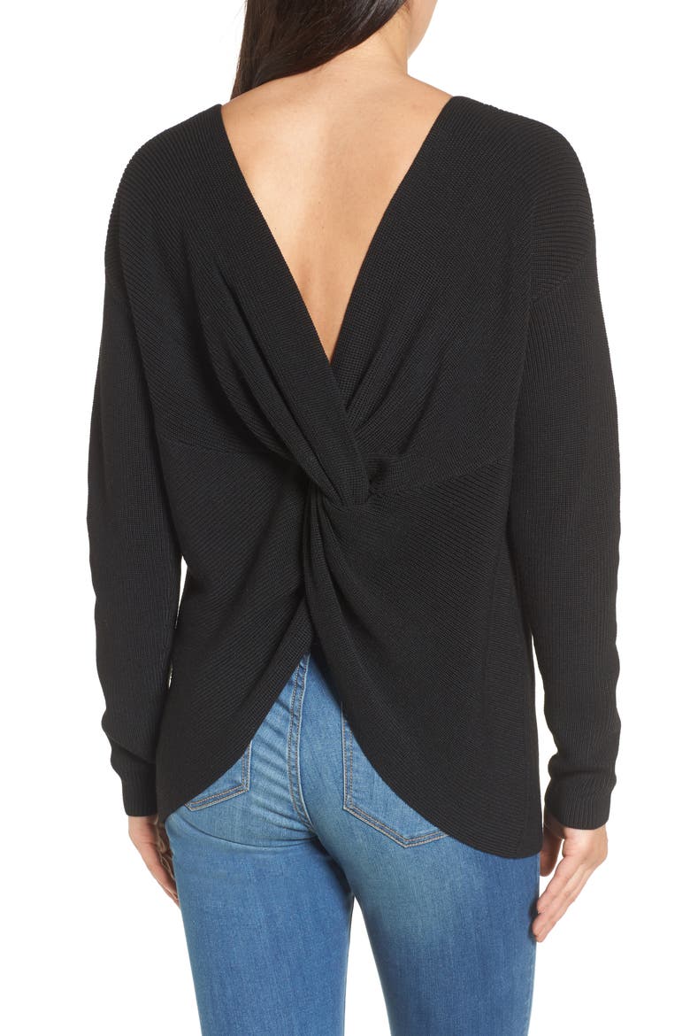 Twist Back Sweater, Alternate, color, BLACK