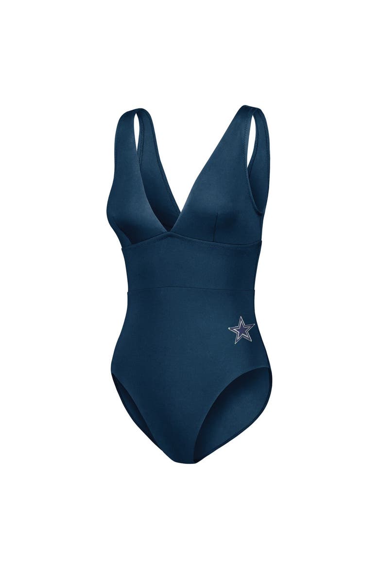 Women's Tommy Bahama Navy Dallas Cowboys Palm Modern V-Neck One-Piece Swimsuit, Alternate, color, Navy