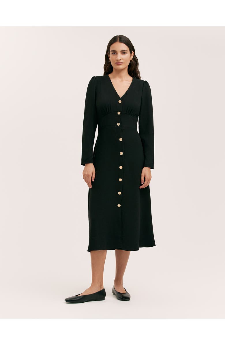 Finery London Caprice Long Sleeve Crepe Midi Dress, Main, color, Black