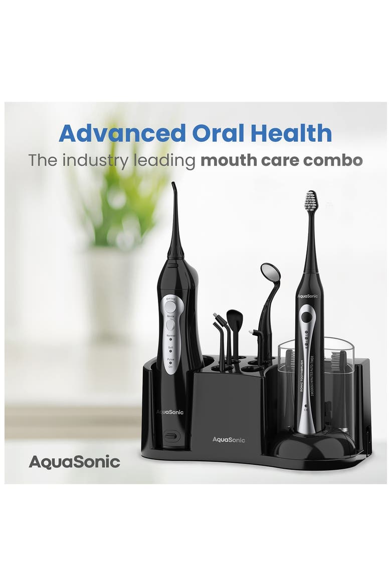 Home Dental Center Rechargeable Electric Power Toothbrush & Smart Water Flosser Set, Alternate, color, BLACK