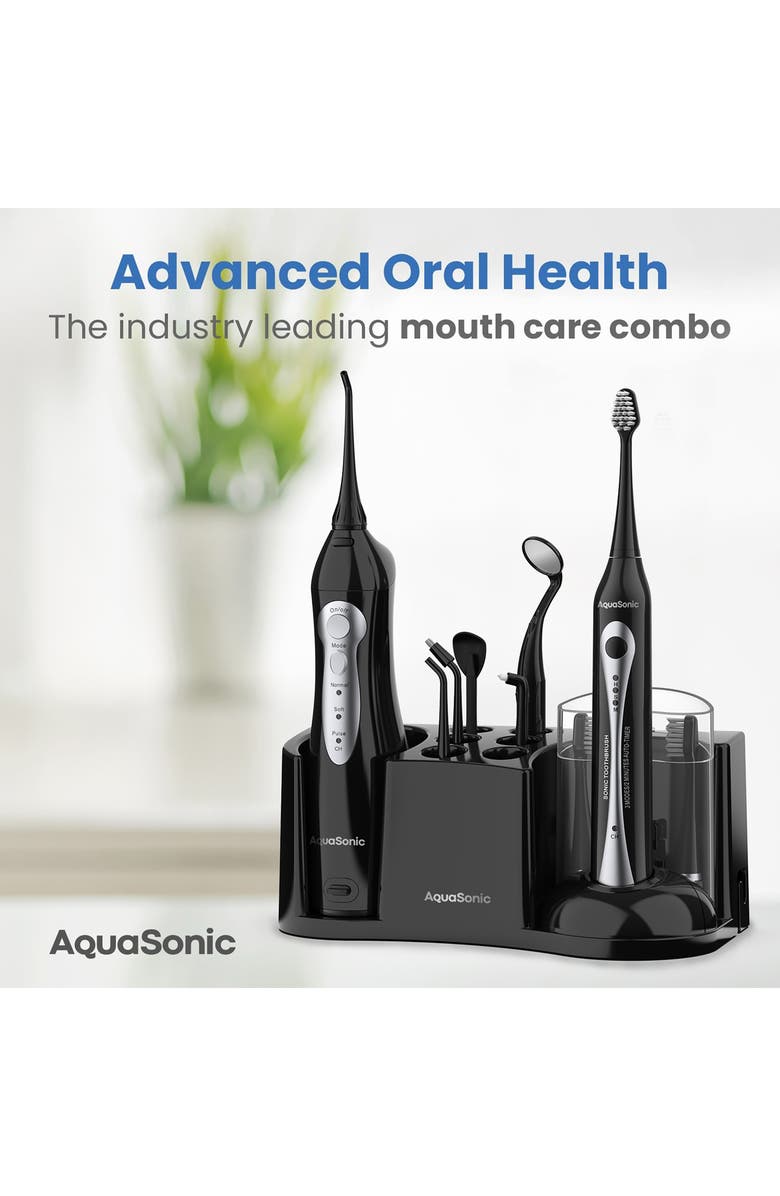 AQUASONIC Home Dental Center Rechargeable Power Toothbrush & Smart Water Flosser Set, Alternate, color, Black
