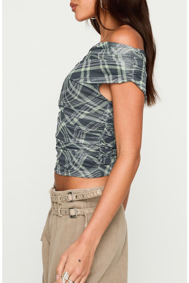 Sweet Embrace Off the Shoulder Mesh Crop Top, Alternate, color, PLAID MULTI