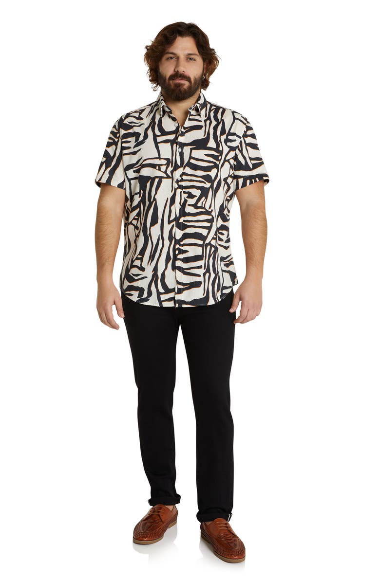 Johnny Bigg Tyson Zebra Print Linen & Cotton Short Sleeve Button-Up Shirt, Alternate, color,