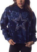 THE WILD COLLECTIVE Women's The Wild Collective Navy Dallas Cowboys Tie-Dye Cropped Pullover Hoodie