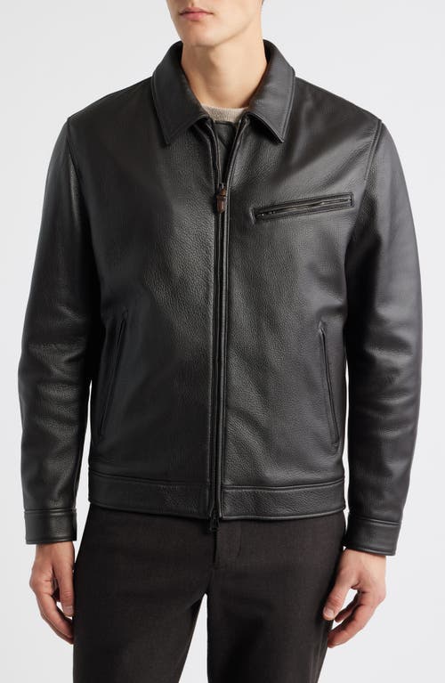 Canali Leather Jacket In Black