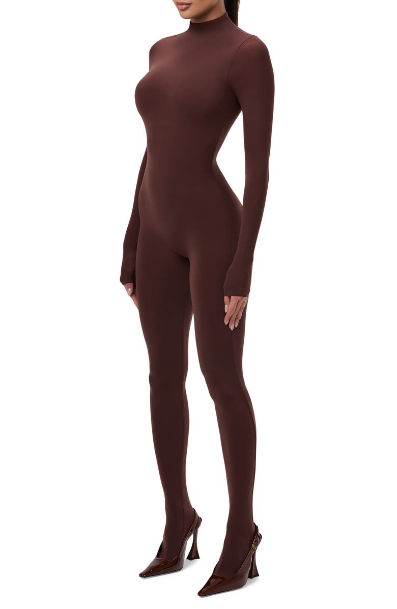 Naked Wardrobe Long Sleeve Closed Toe Jumpsuit, Alternate, color, Chocolate