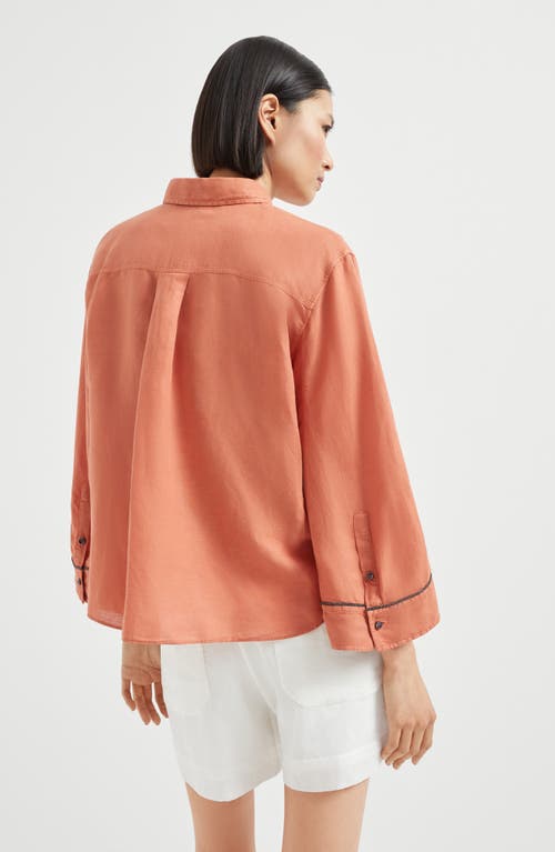 Brunello Cucinelli Pinpoint Shirt With Monili In Orange