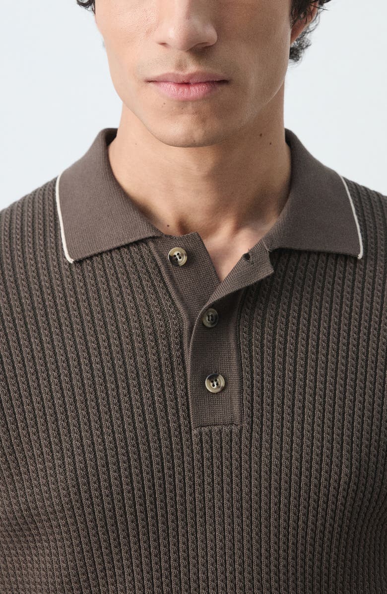 MANGO Fine Knit Herringbone Polo, Alternate, color, Chocolate