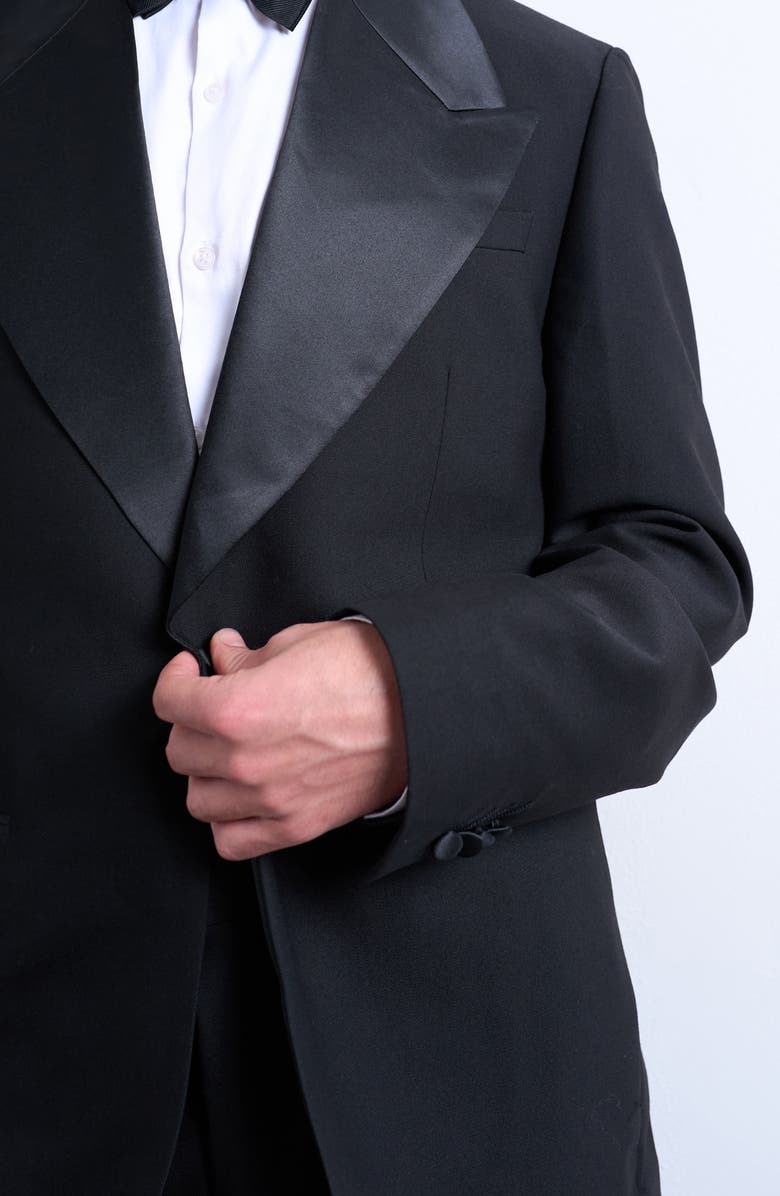 Topman Wide Lapel Black Stretch Tuxedo Jacket, Alternate, color, Black