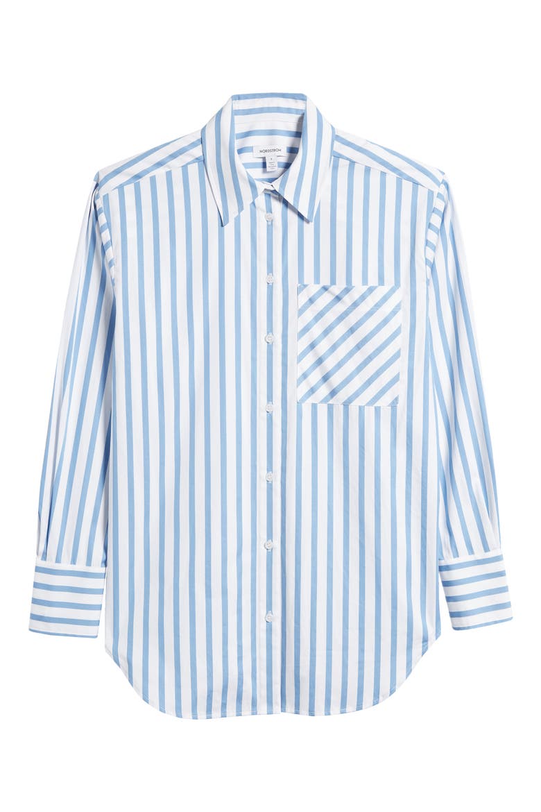 Stripe Long Sleeve Cotton Button-Up Shirt, Alternate, color, WHITE- BLUE LIBBY STRIPE