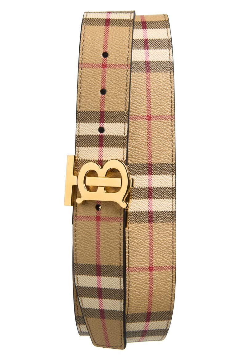 TB Plaque Check Reversible Belt, Main, color, ARCHIVE BEIGE/ GOLD