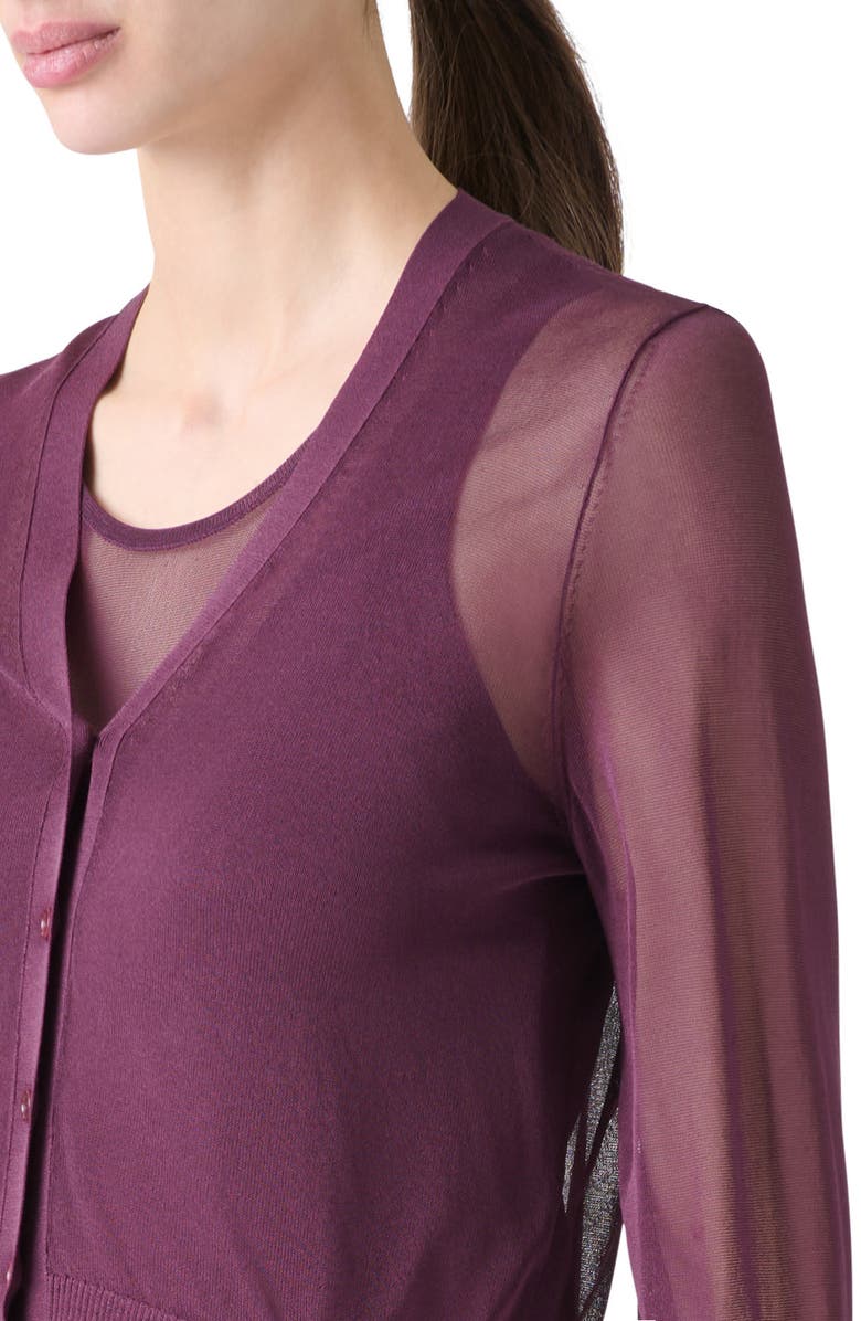 Akris punto Sheer Crop Cardigan, Alternate, color, Blackberry
