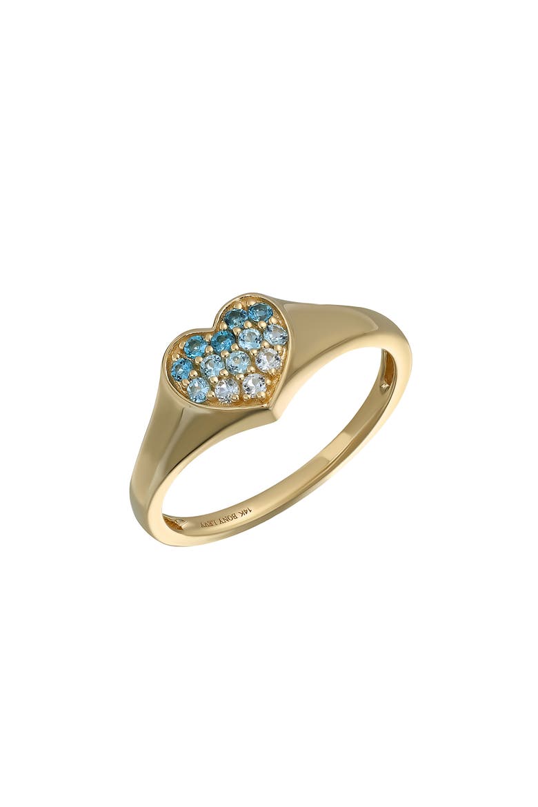 14K Gold Pavé Blue Topaz Heart Signet Ring (Nordstrom Exclusive), Main, color, 14KY