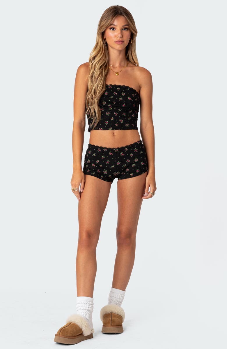 EDIKTED Aislinn Floral Waffle Knit Micro Shorts, Alternate, color, 