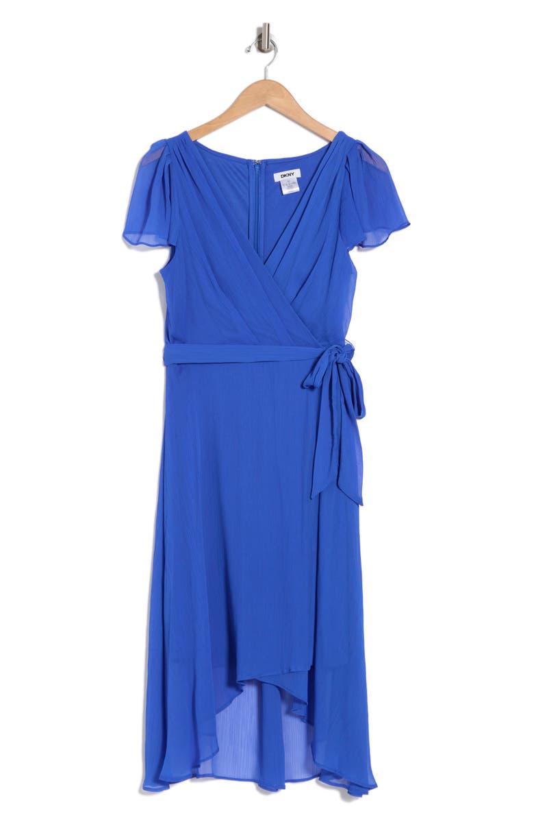 DKNY Flutter Sleeve Faux Wrap Midi Dress, Alternate, color, Cosmic Blu