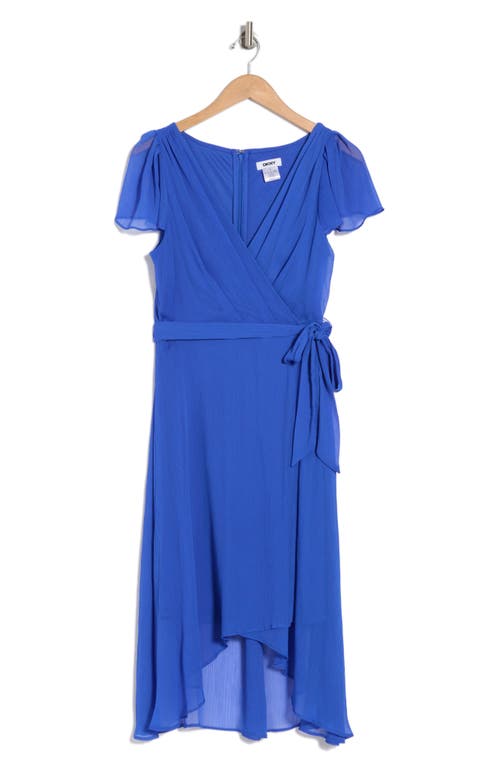 DKNY DKNY FLUTTER SLEEVE FAUX WRAP MIDI DRESS 
