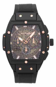 Ed Hardy Tonneau Three Hand Quartz SIlicone Strap Watch, 48mm