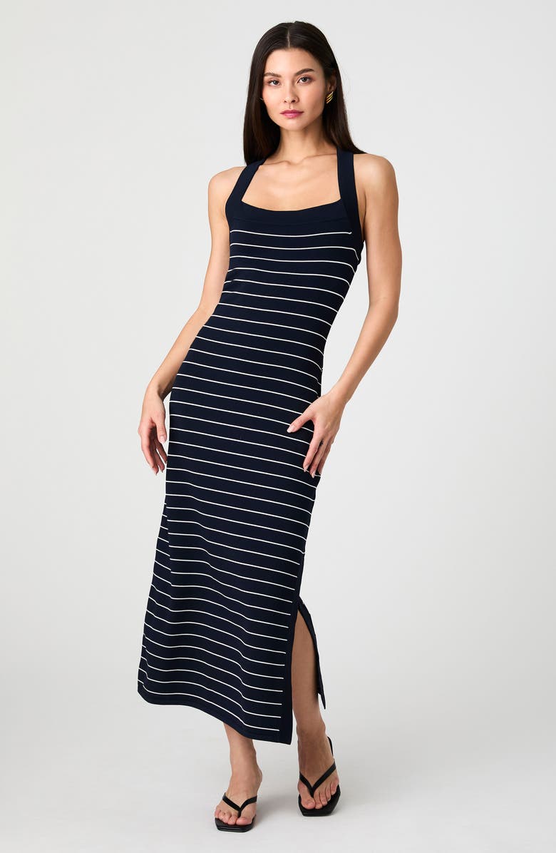 French Connection Stripe Cross Back Body-Con Sweater Dress, Alternate, color, Marine/ White Stripe