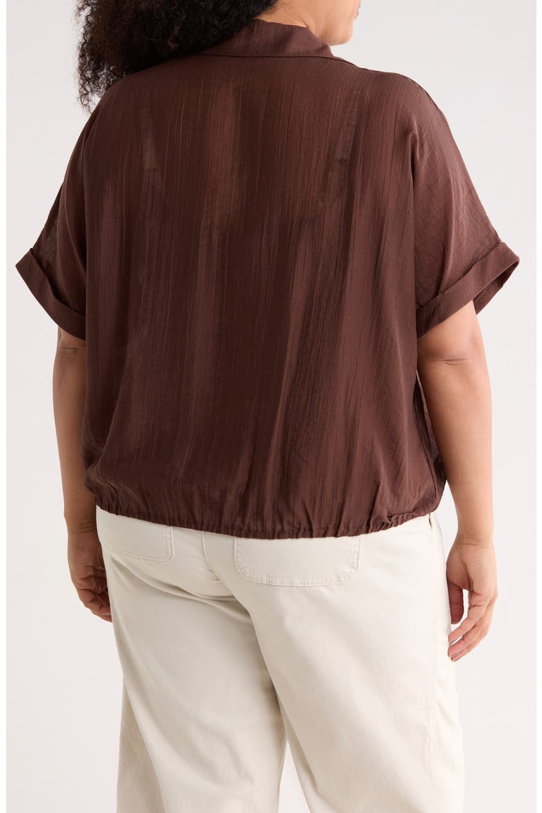 Short Sleeve Tie Front Button-Up Shirt, Alternate, color, CHICKORY COFFEE