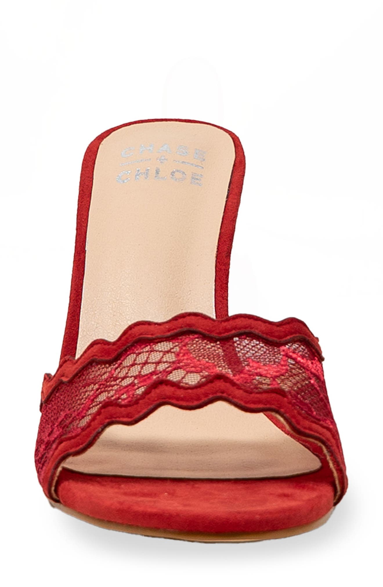 CHASE AND CHLOE Scalloped Lace Sandal, Alternate, color, Red