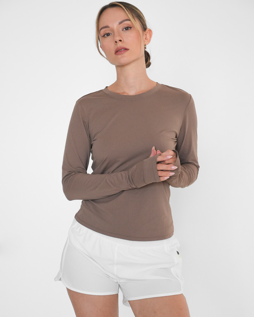 Rebody Active Raya Mid Length Compression Nylon Long Sleeve Top In Gray