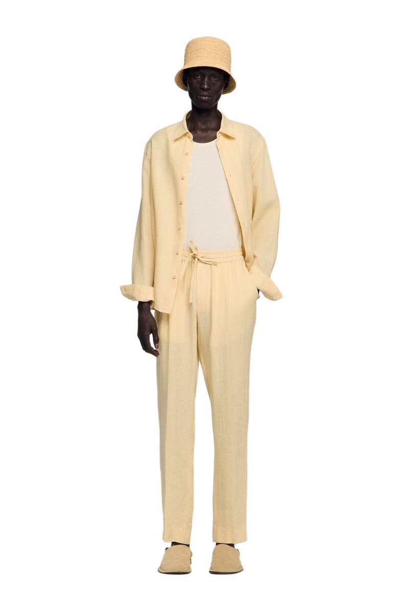 SANDRO Elasticated linen trousers, Alternate, color, Ivory