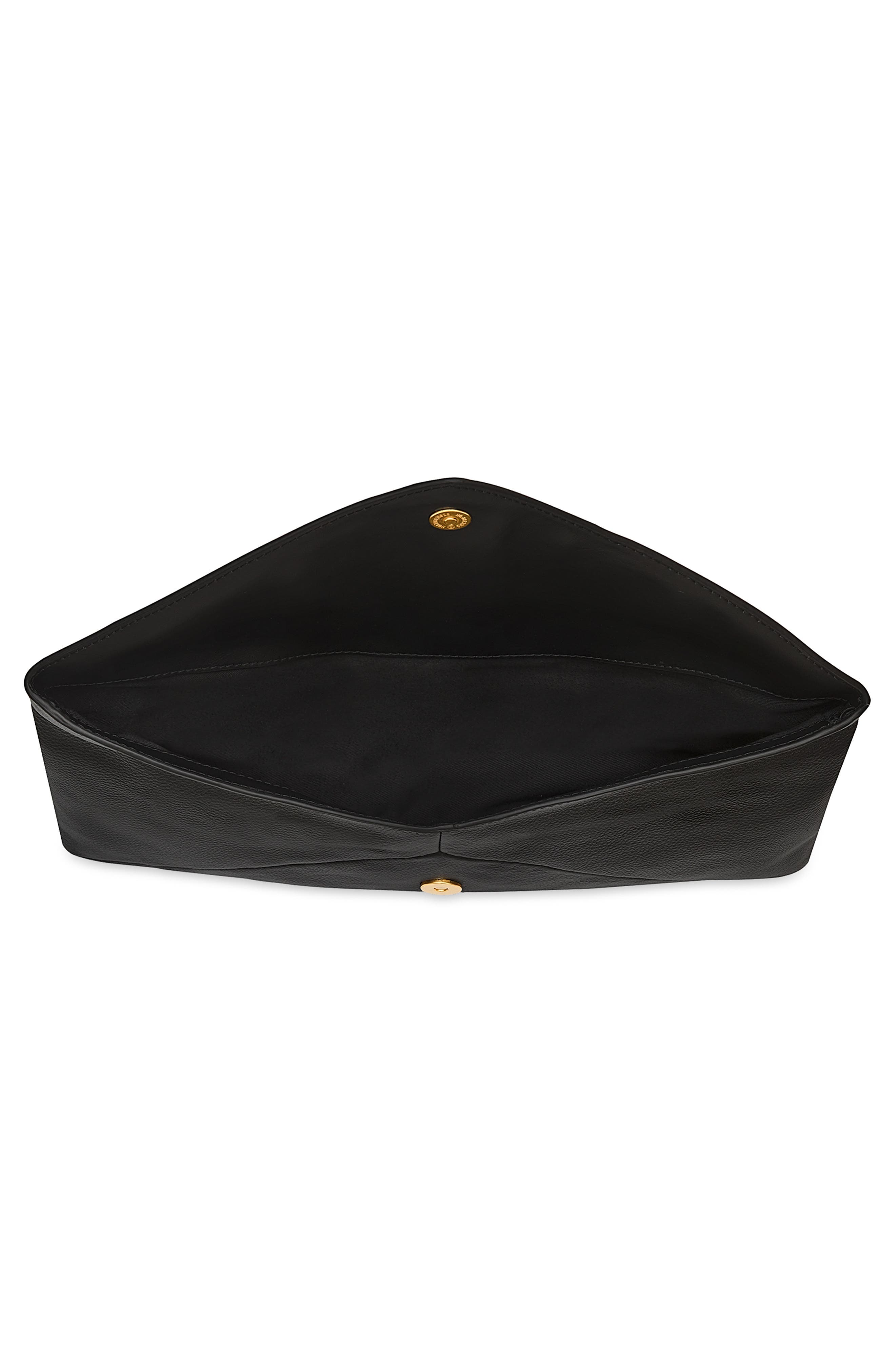 Item Leather Envelope Clutch, Alternate, color, BLACK