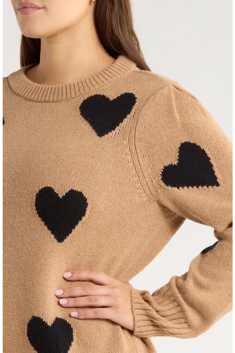 Intarsia Heart Sweater, Alternate, color, TAN CAMEL- BLACK HEART