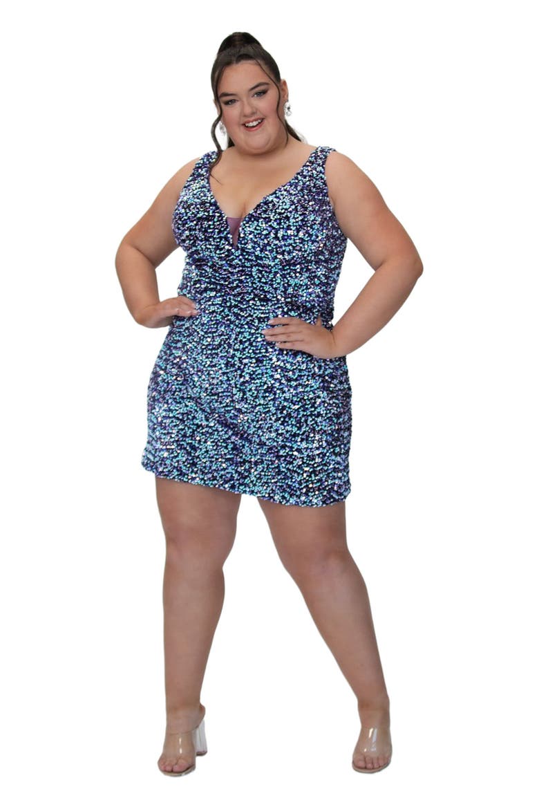 Plus Size Sequin Bra-friendly Fitted Mini Dress, Main, color, Galaxy