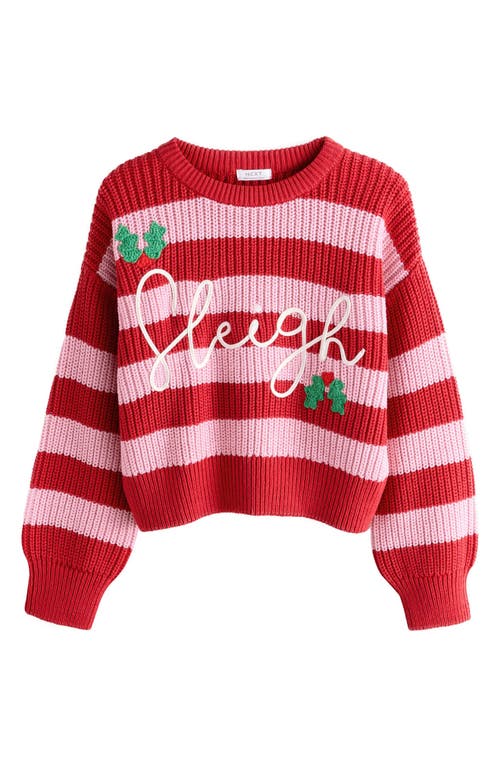 Next Kids' Stripe Holiday Graphic Sweater In Animal Print