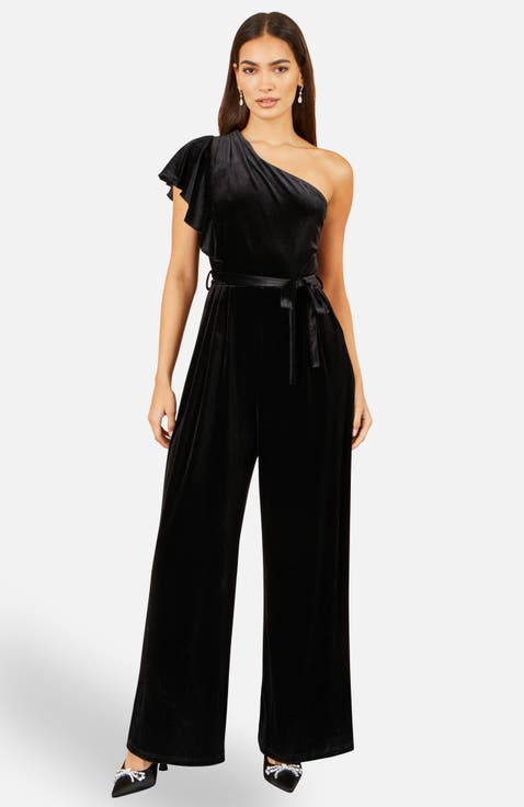 One Shoulder Velvet Jumpsuit
