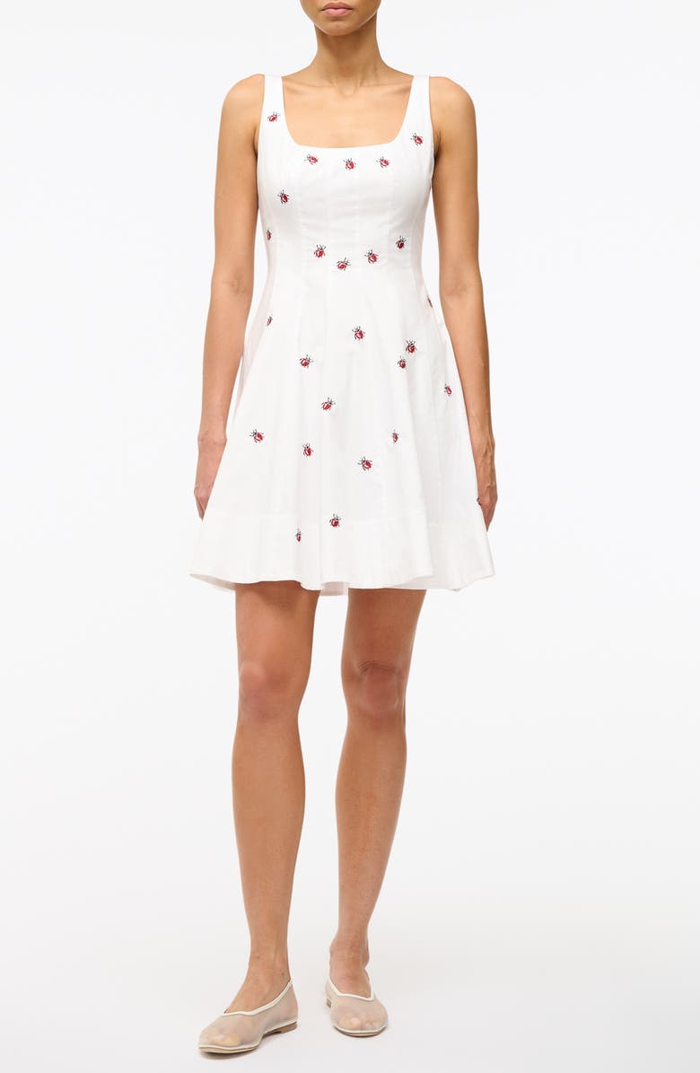 STAUD Wells Ladybug Print Stretch Cotton Minidress, Main, color, Ladybugs