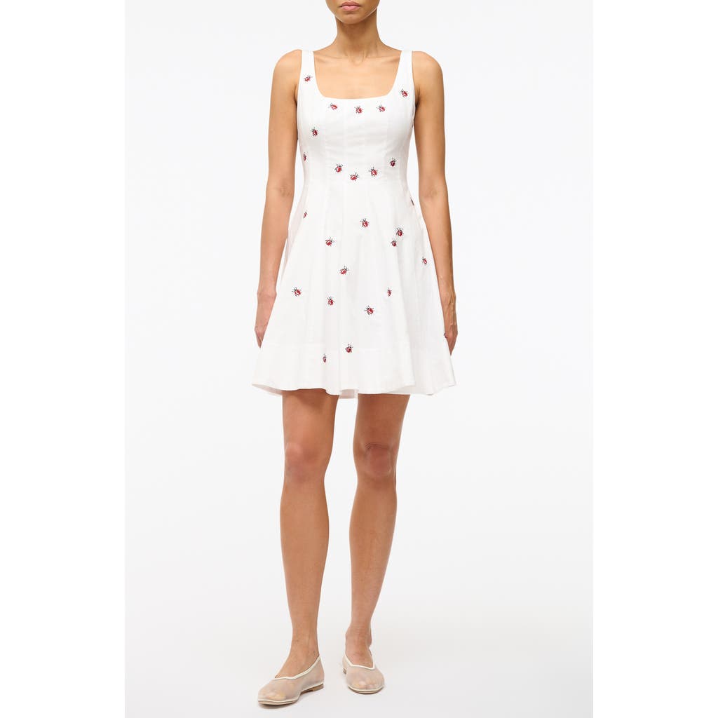 Staud Wells Ladybug Print Stretch Cotton Minidress In Ladybugs