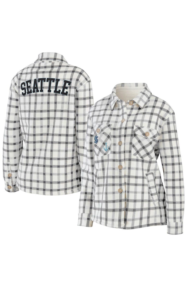 WEAR by Erin Andrews Women's WEAR by Erin Andrews Oatmeal Seattle Kraken Plaid Button-Up Shirt Jacket, Main, color, Oatmeal