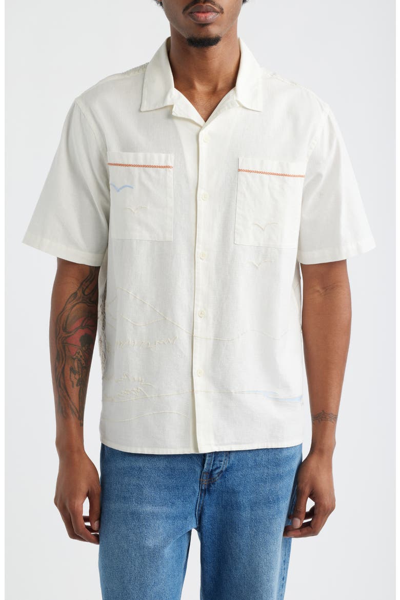 Didicot Summer Appliqué Cotton & Linen Camp Shirt, Main, color, ECRU