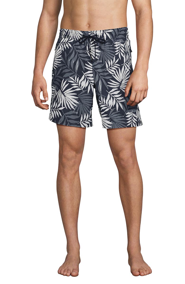 Lands' End 7 Inch Volley Hydroliner Swim Trunks, Main, color, Slate Blue Stipple Palm