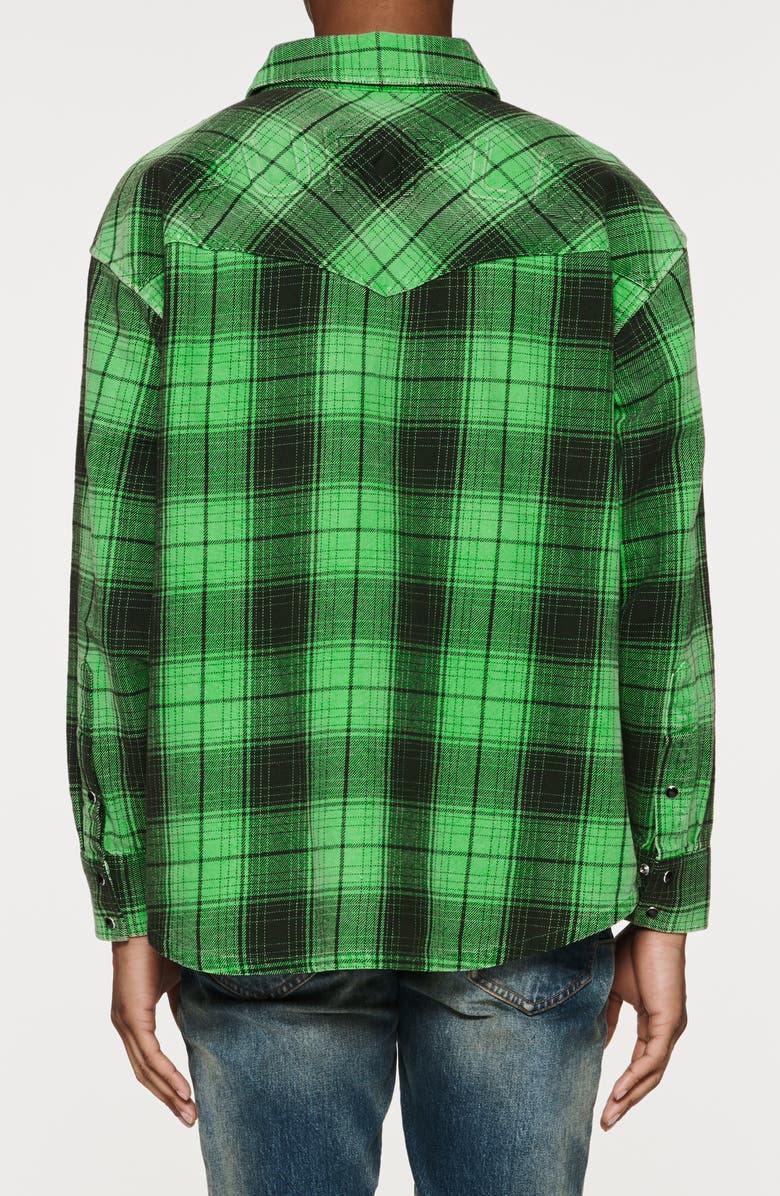 PURPLE BRAND Oversize Plaid Snap-Up Western Shirt, Alternate, color, Green