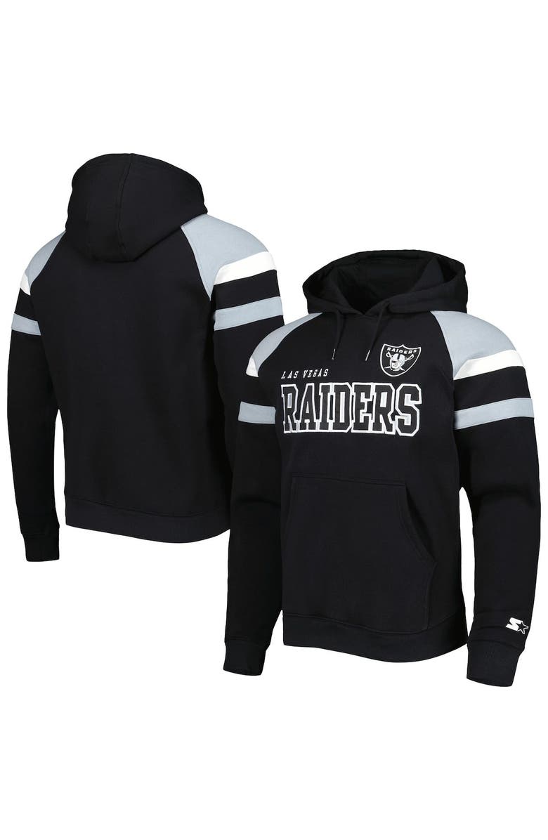 STARTER Men's Starter Black Las Vegas Raiders Draft Fleece Raglan Pullover Hoodie, Main, color, Black