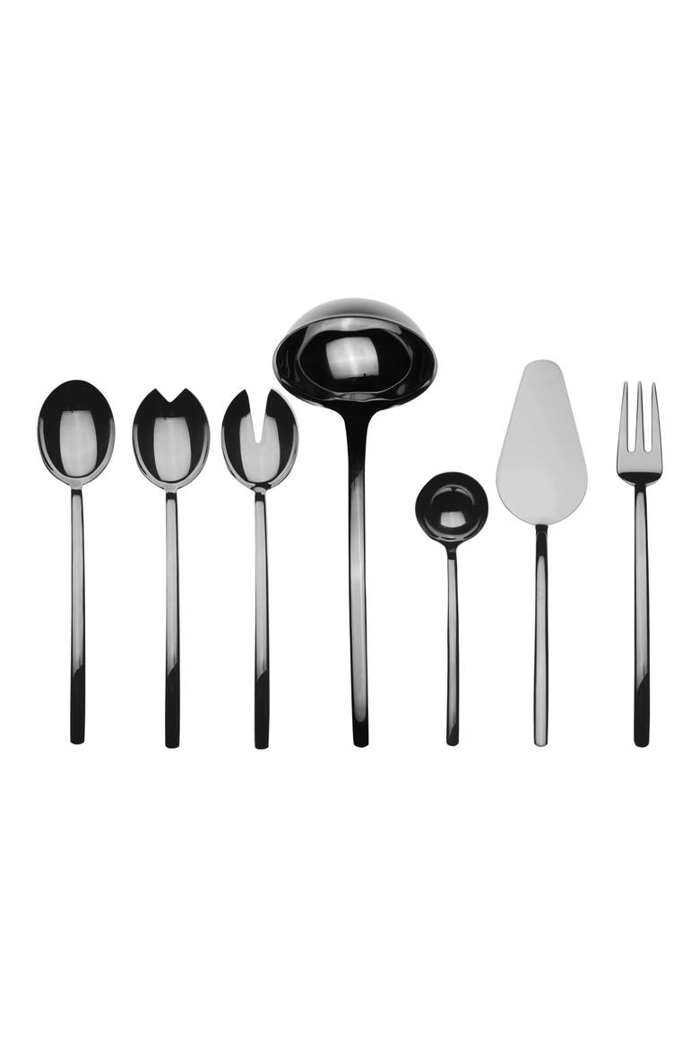 Due 7-Piece Place Serving Set, Main, color, BLACK
