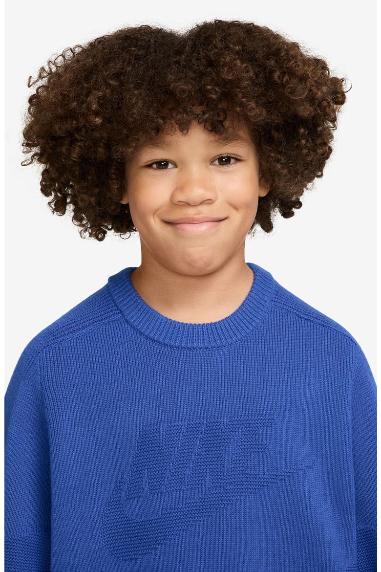 Kids' Sportswear Knit Crewneck Sweater, Alternate, color, GAME ROYAL