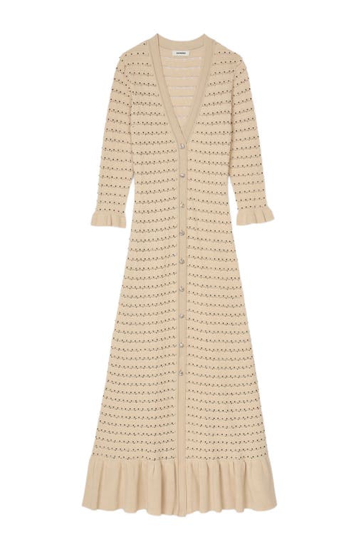 Sandro Charmante Knit Button-front Midi Dress In Beige